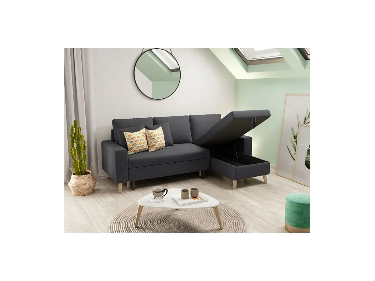 Canapé d'Angle Scandinave Réversible Convertible avec Coffre en Tissu