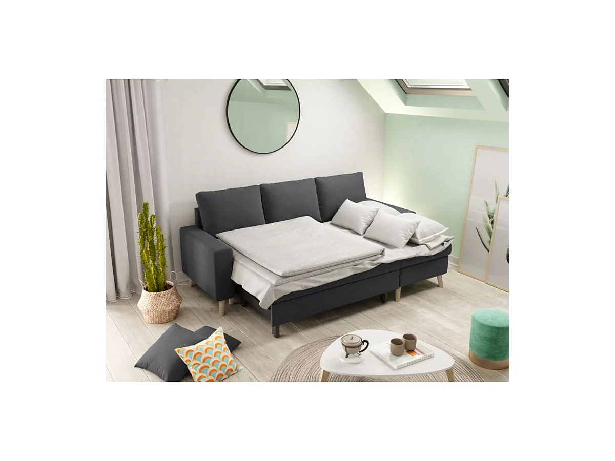 Canapé d'Angle Scandinave Réversible Convertible avec Coffre en Tissu