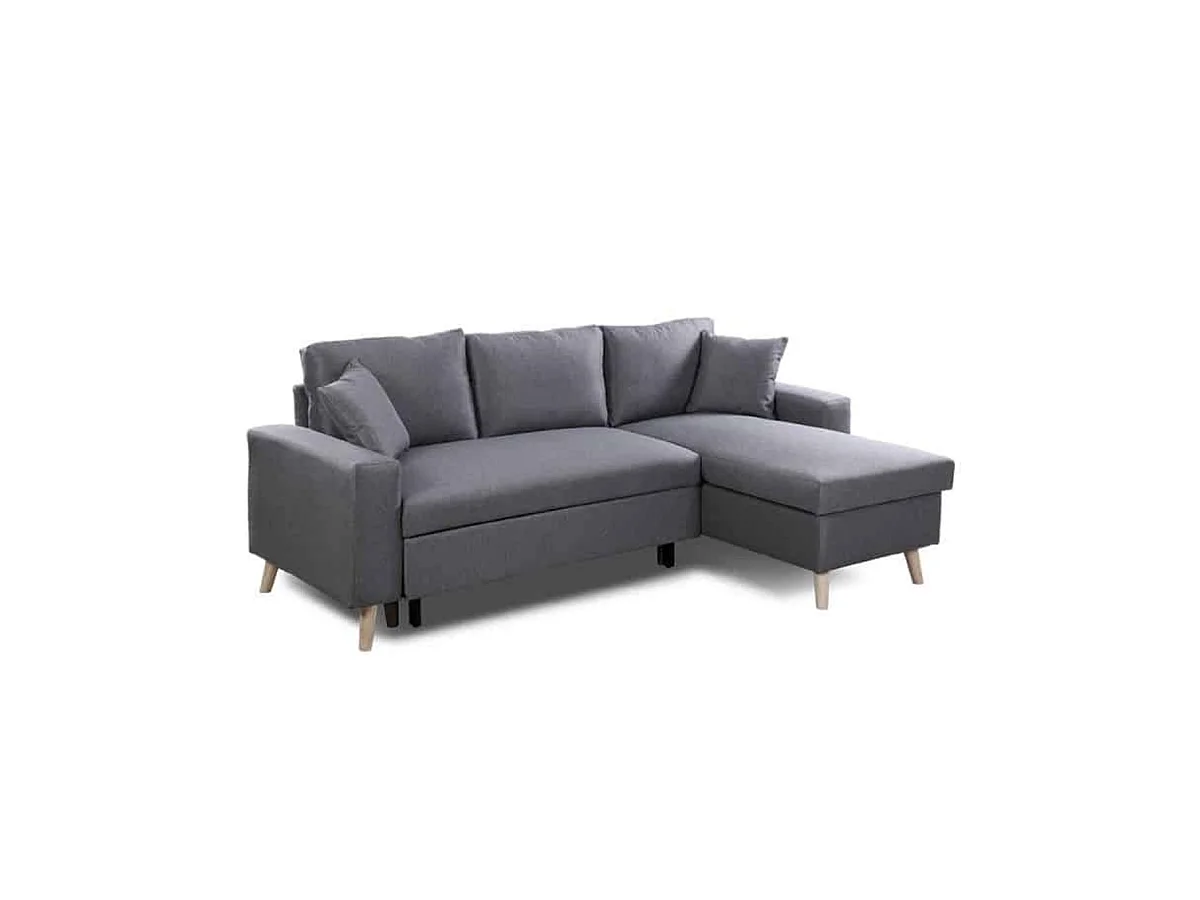 Canapé d'Angle Scandinave Réversible Convertible avec Coffre en Tissu