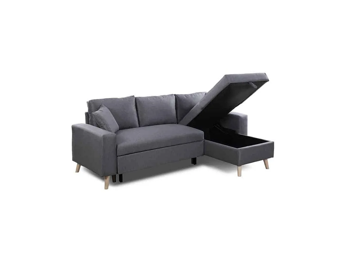Canapé d'Angle Scandinave Réversible Convertible avec Coffre en Tissu