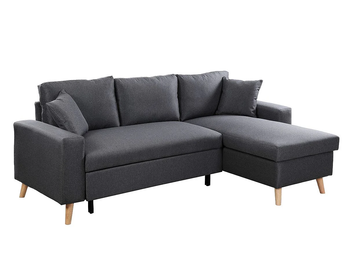 Canapé d'Angle Scandinave Réversible Convertible avec Coffre en Tissu