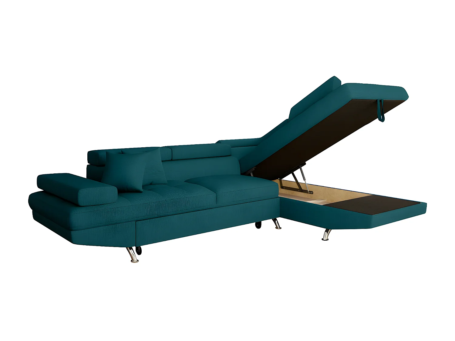 Canapé d'angle convertible droit avec coffre de rangement en tissu