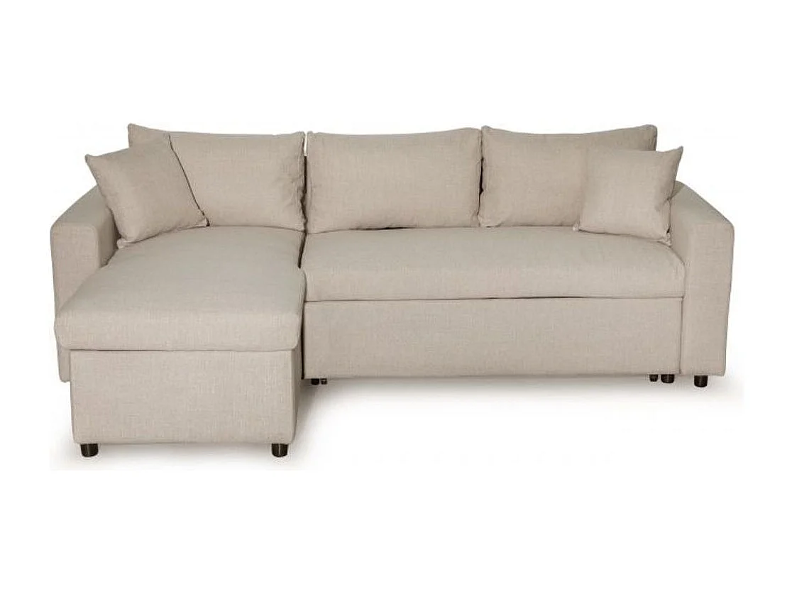 Canapé d'angle 3 places Maria réversible, convertible avec coffre en tissu - Beige - L227 x P146 x H81cm - Loungitude