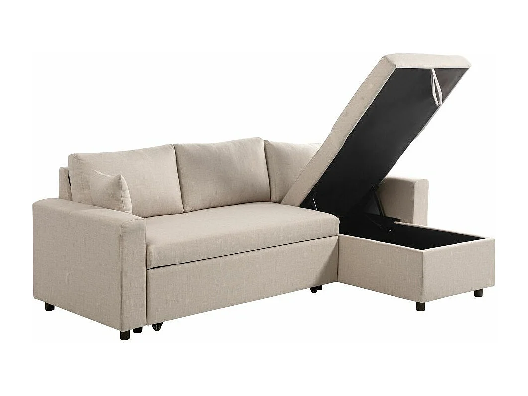Canapé d'angle 3 places Maria réversible, convertible avec coffre en tissu - Beige - L227 x P146 x H81cm - Loungitude