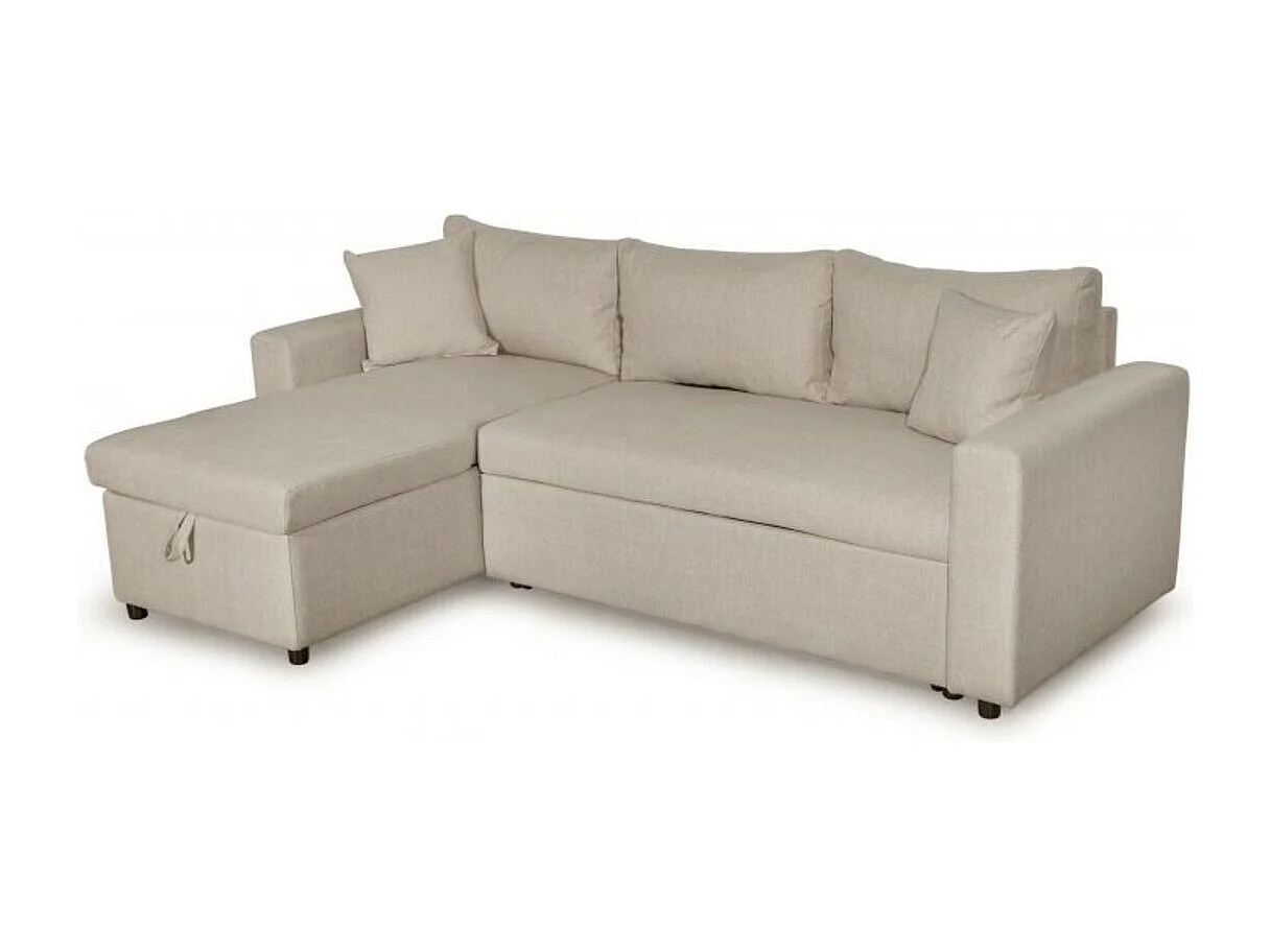 Canapé d'angle 3 places Maria réversible, convertible avec coffre en tissu - Beige - L227 x P146 x H81cm - Loungitude