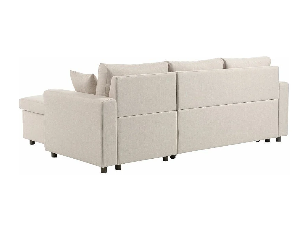 Canapé d'angle 3 places Maria réversible, convertible avec coffre en tissu - Beige - L227 x P146 x H81cm - Loungitude
