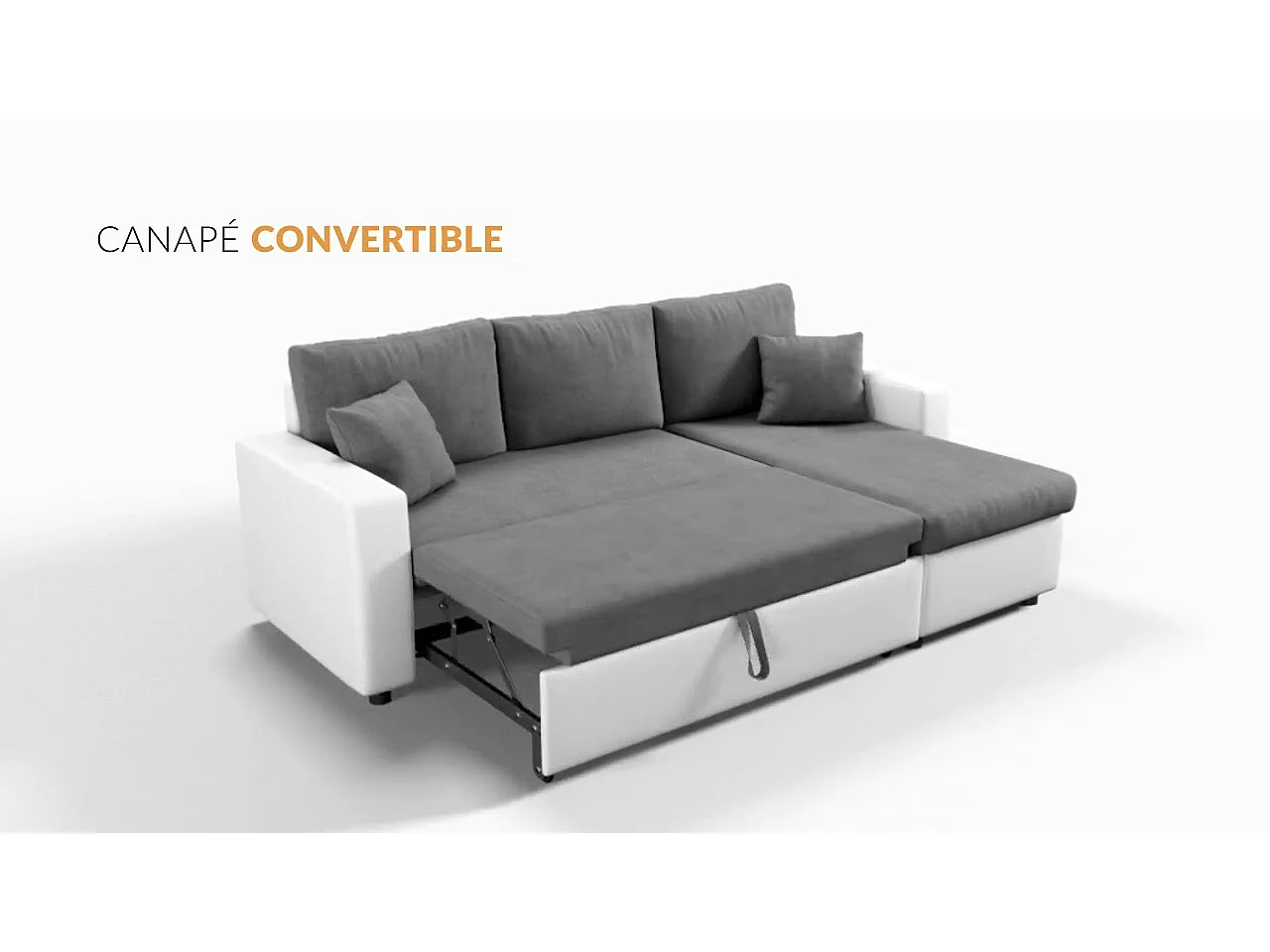 Canapé d'angle 3 places Maria réversible, convertible avec coffre en tissu - Beige - L227 x P146 x H81cm - Loungitude