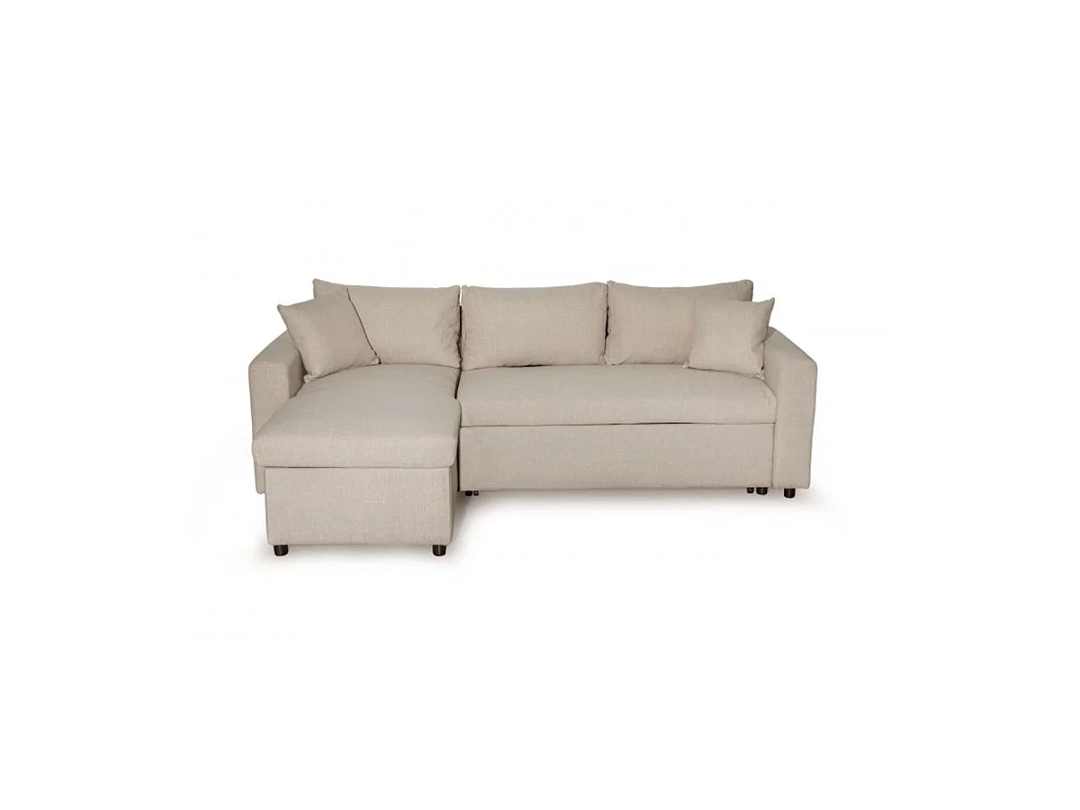 Canapé d'angle 3 places Maria réversible, convertible avec coffre en tissu - Beige - L227 x P146 x H81cm - Loungitude