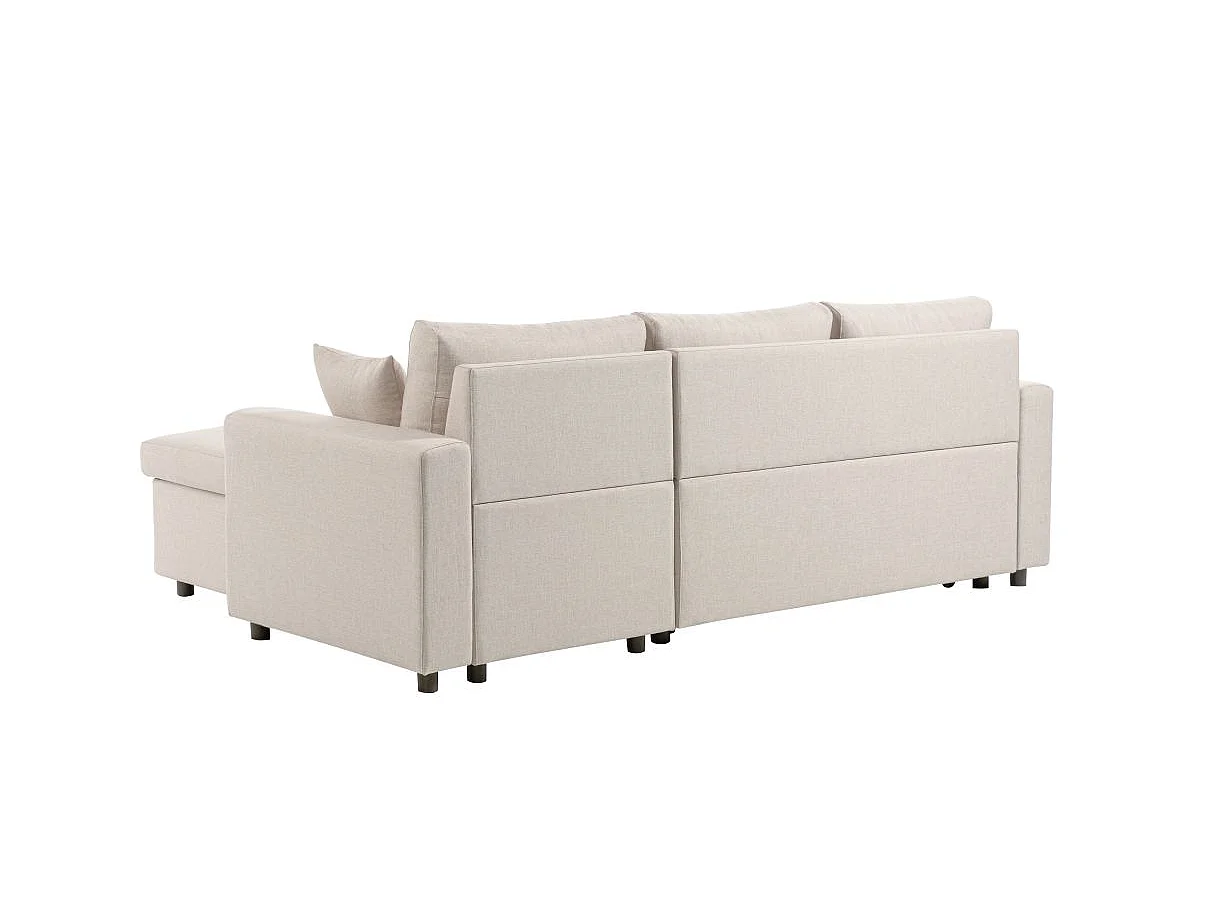 Canapé d'angle 3 places Maria réversible, convertible avec coffre en tissu - Beige - L227 x P146 x H81cm - Loungitude