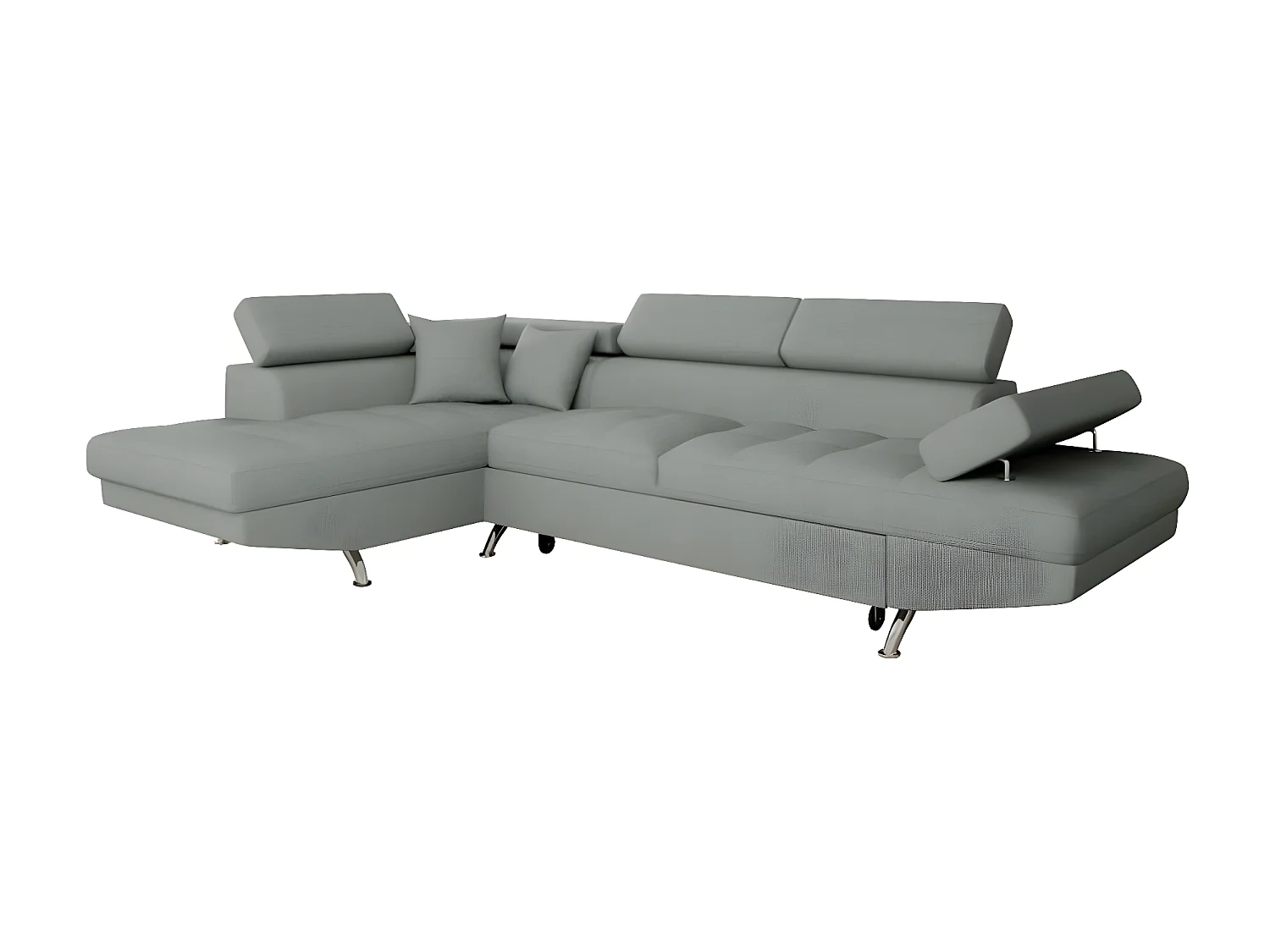Canapé d'angle gauche 5 places Rio Convertible avec coffre en tissu - Gris clair - L271 x P192 x H70cm - Loungitude