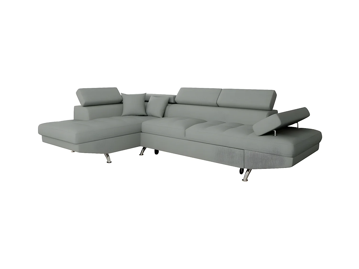 Canapé d'angle gauche 5 places Rio Convertible avec coffre en tissu - Gris clair - L271 x P192 x H70cm - Loungitude