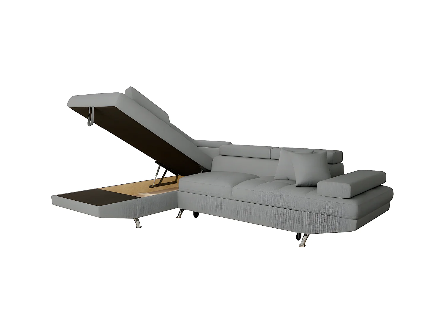 Canapé d'angle gauche 5 places Rio Convertible avec coffre en tissu - Gris clair - L271 x P192 x H70cm - Loungitude