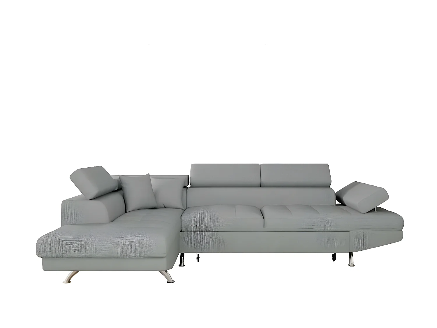 Canapé d'angle gauche 5 places Rio convertible avec coffre en tissu - Gris clair - L271 x P192 x H70cm - Loungitude