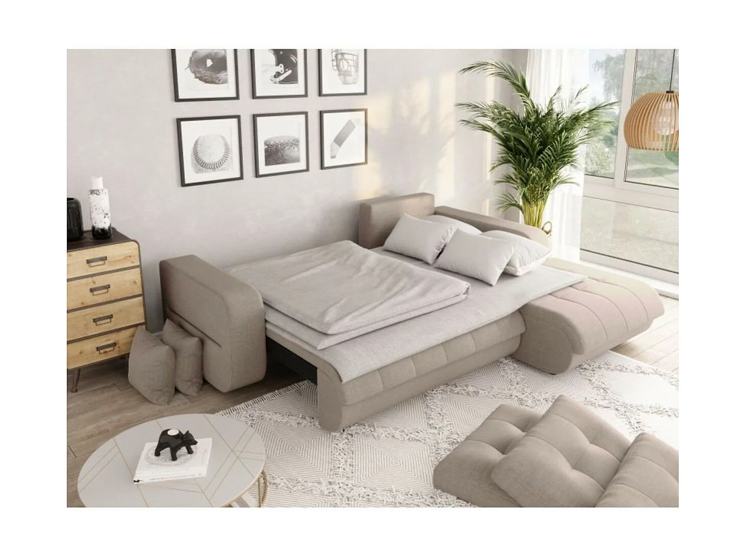 Canapé d'Angle Convertible Droit 4 Places en Tissu