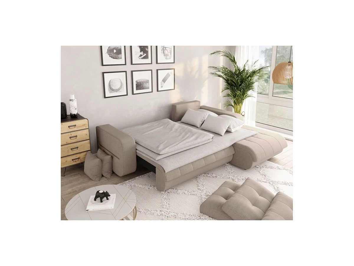 Canapé d'angle convertible 4 places en tissu beige