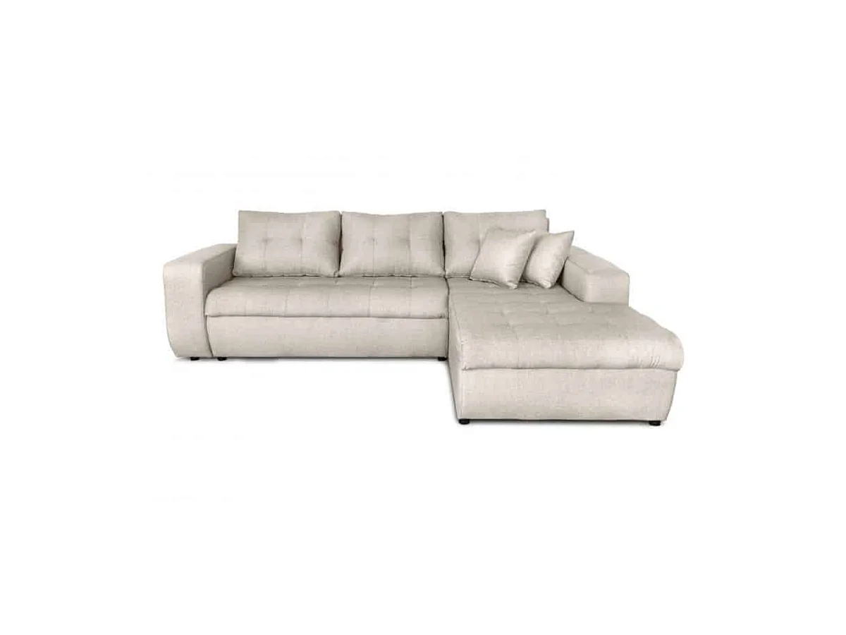 Canapé d'angle convertible 4 places en tissu beige