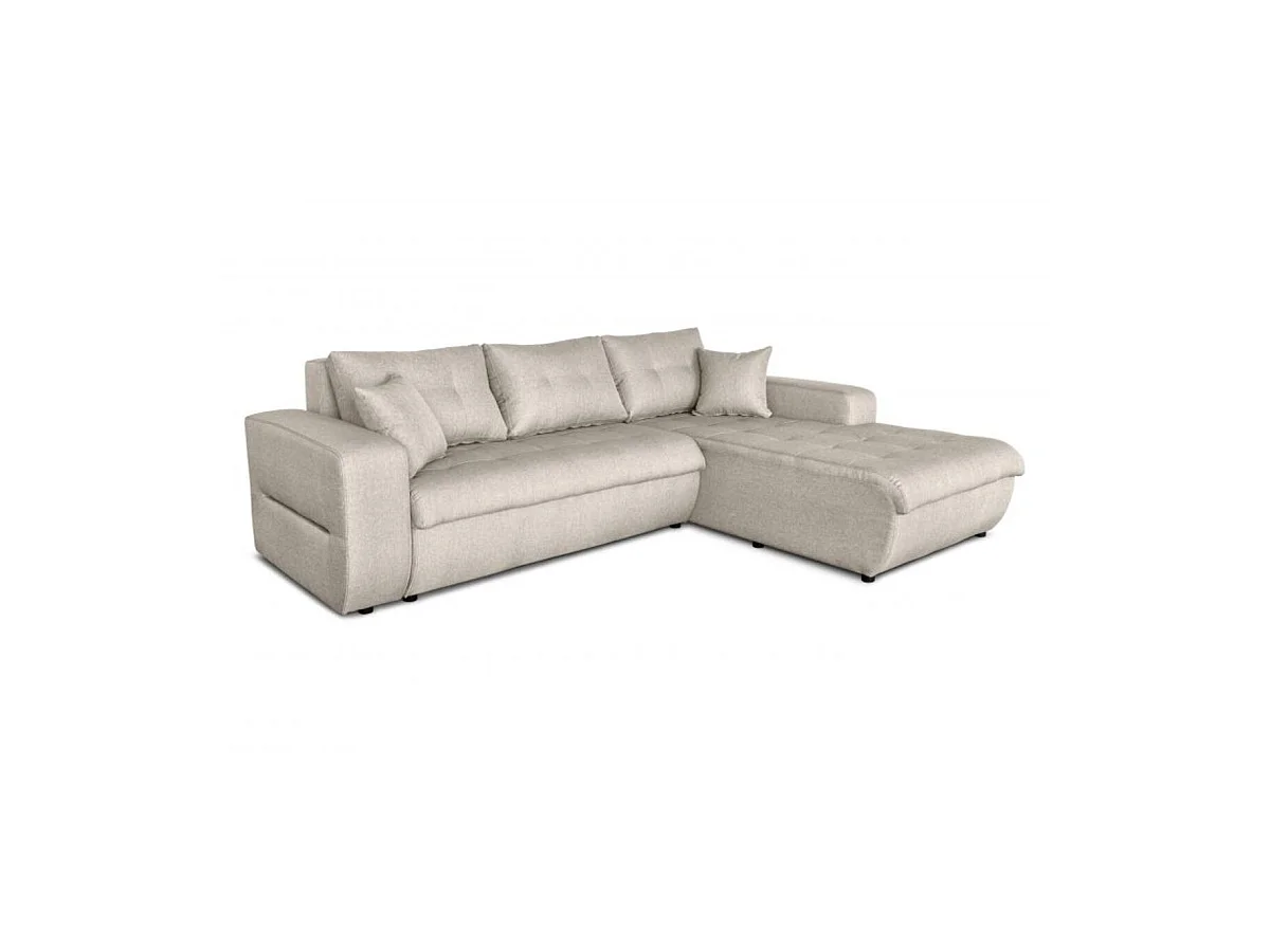 Canapé d'angle convertible 4 places en tissu beige