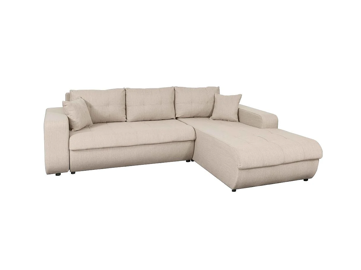 Canapé d'angle convertible 4 places en tissu beige
