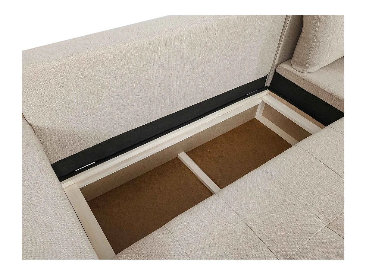 Canapé d'angle convertible 4 places en tissu beige