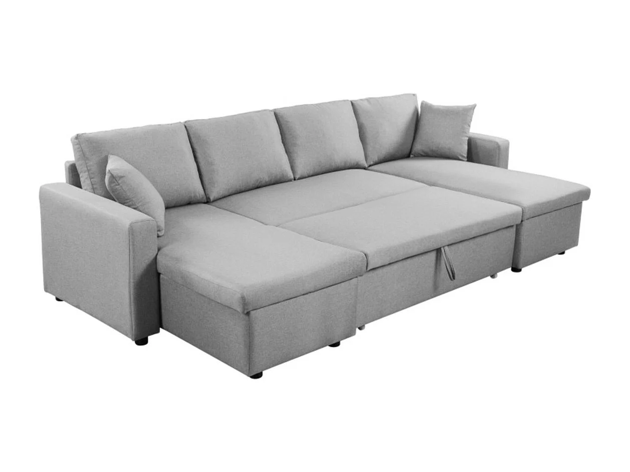 Canapé Panoramique Convertible avec 2 Coffres en Tissu