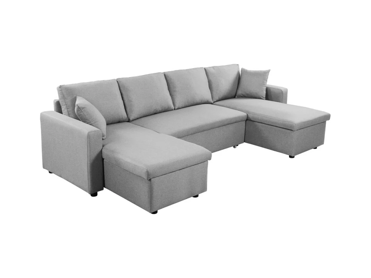 Canapé Panoramique Convertible avec 2 Coffres en Tissu