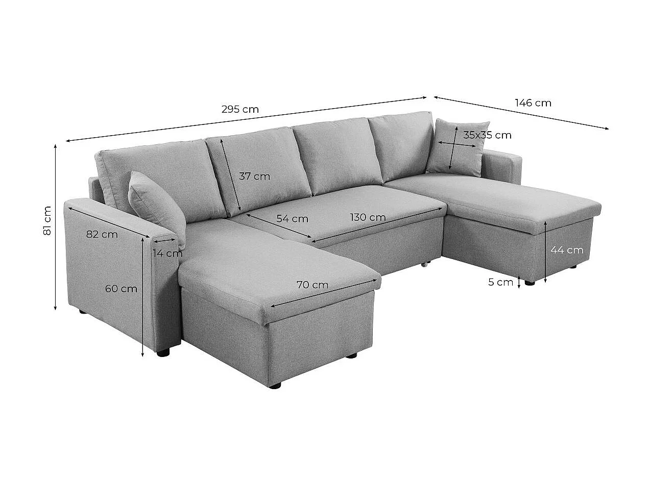 Canapé Panoramique Convertible avec 2 Coffres en Tissu