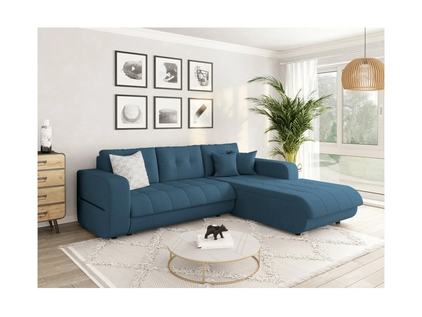 Canapé d'Angle Convertible Droit 4 Places en Tissu