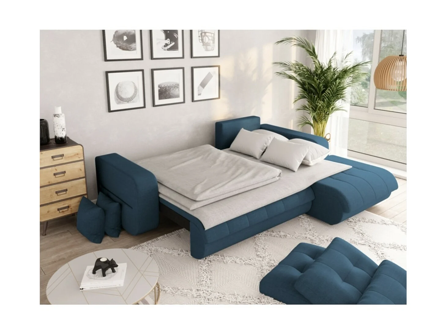 Canapé d'Angle Convertible Droit 4 Places en Tissu