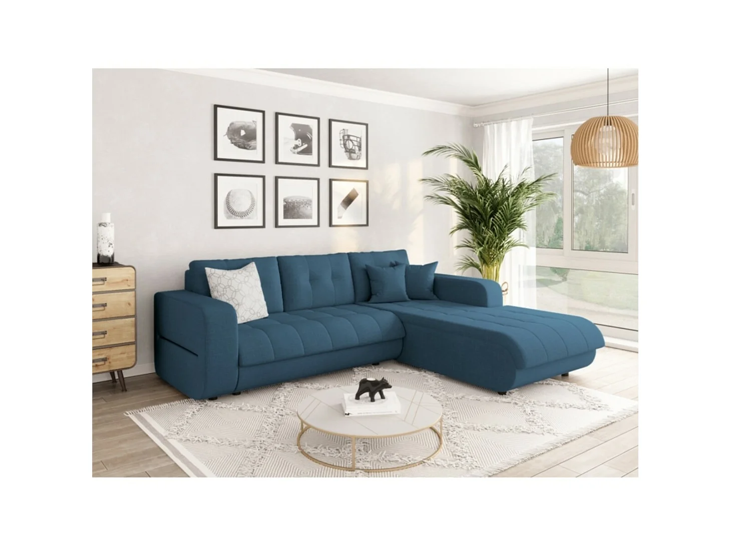 Canapé d'Angle Convertible Droit 4 Places en Tissu