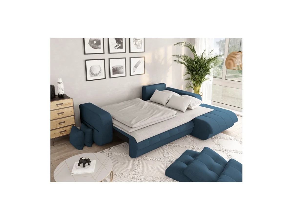 Canapé d'angle convertible 4 places en tissu bleu