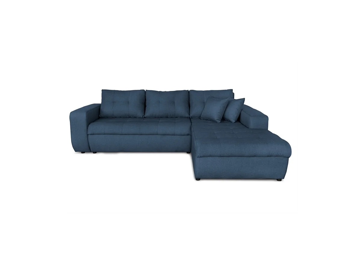 Canapé d'angle convertible 4 places en tissu bleu