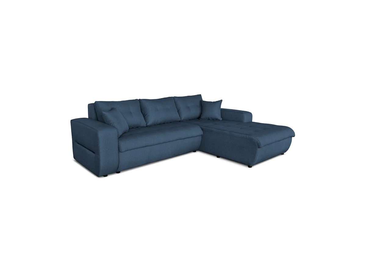 Canapé d'angle convertible 4 places en tissu bleu