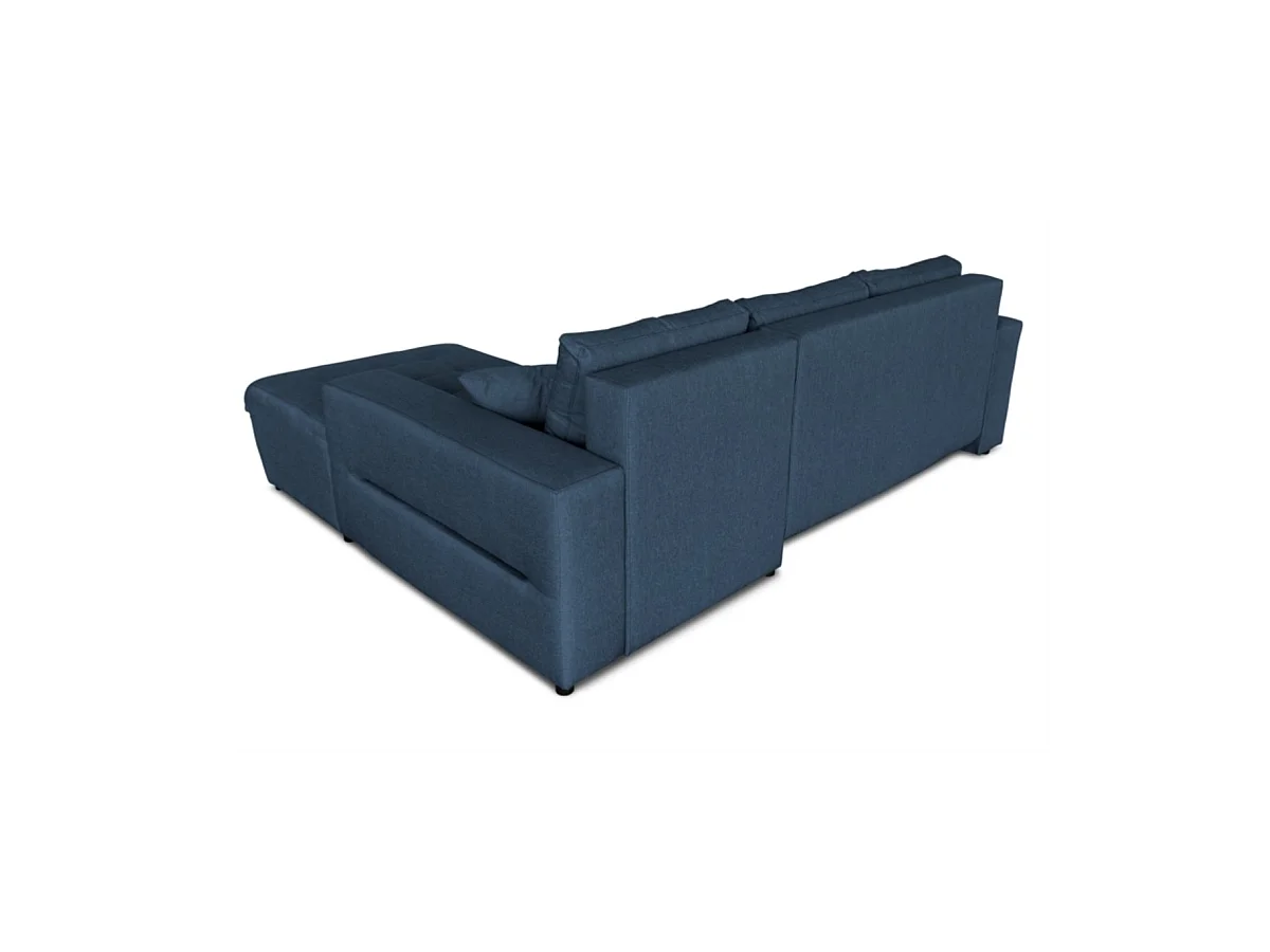 Canapé d'angle convertible 4 places en tissu bleu