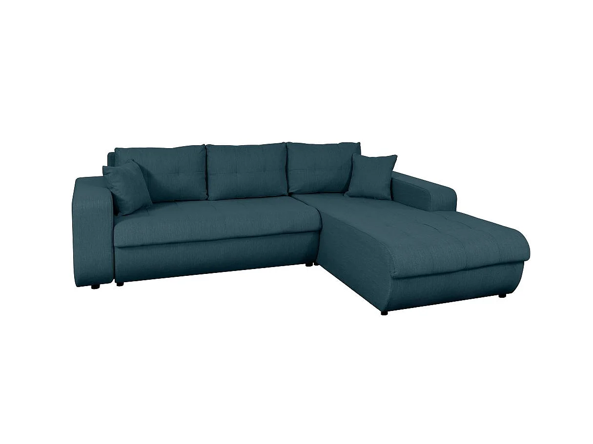 Canapé d'angle convertible 4 places en tissu bleu
