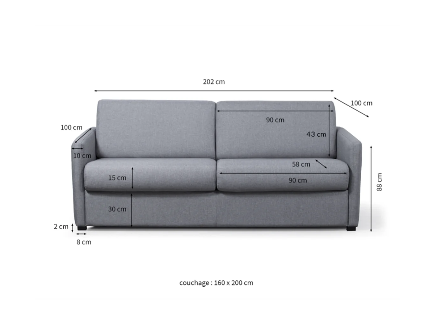 Canapé Convertible Express 3 Places en Tissu L200cm - Alice