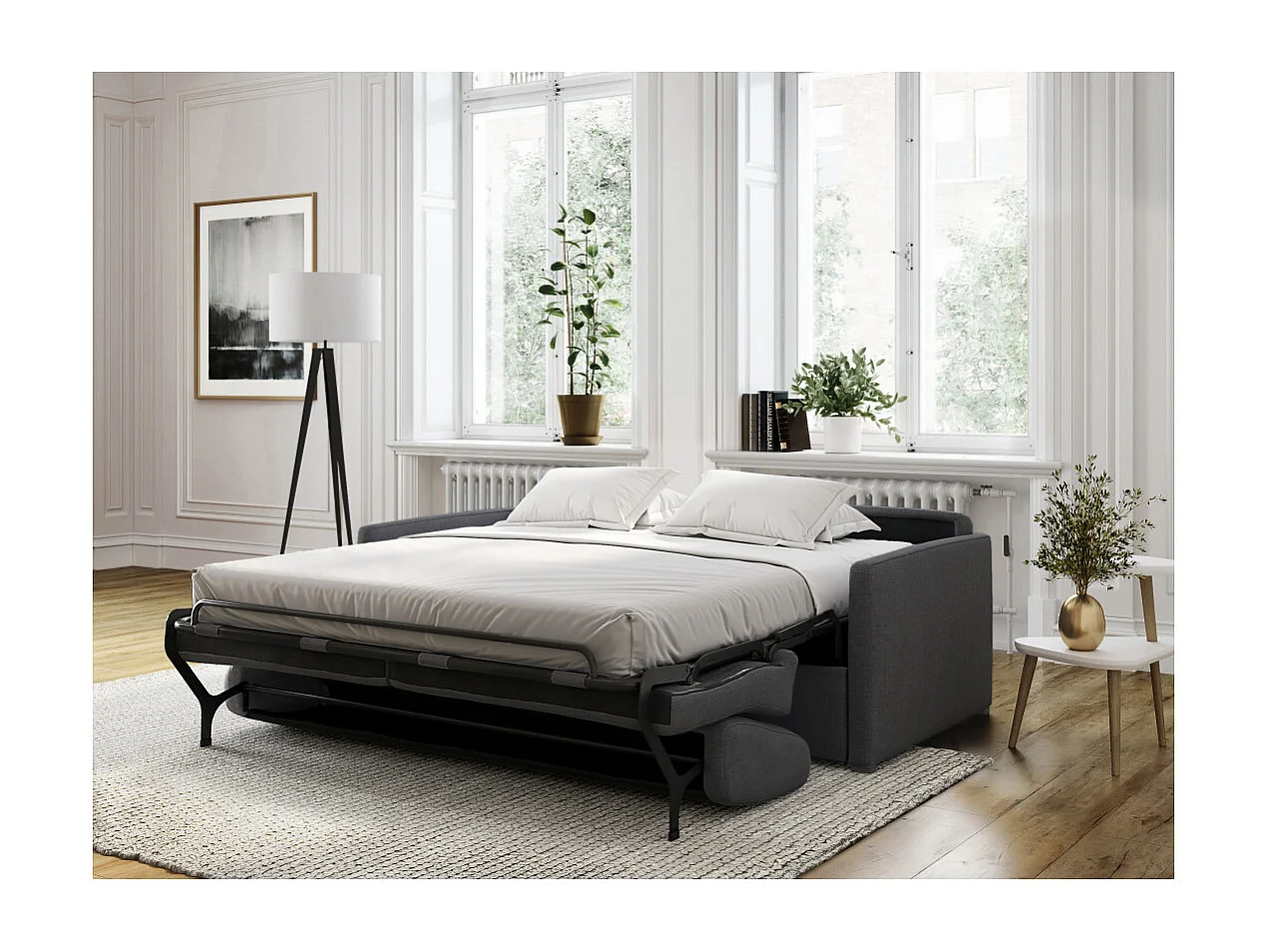 Canapé convertible express 3 places en tissu gris anthracite ALICE