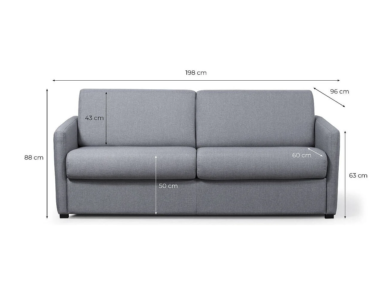 Canapé convertible express 3 places en tissu gris anthracite ALICE