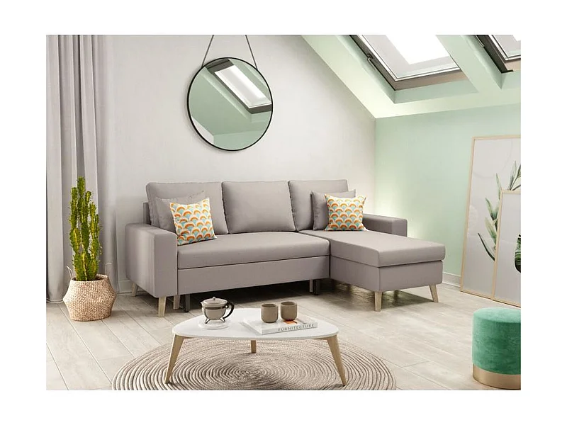 Canapé d'Angle Scandinave Réversible Convertible avec Coffre en Tissu