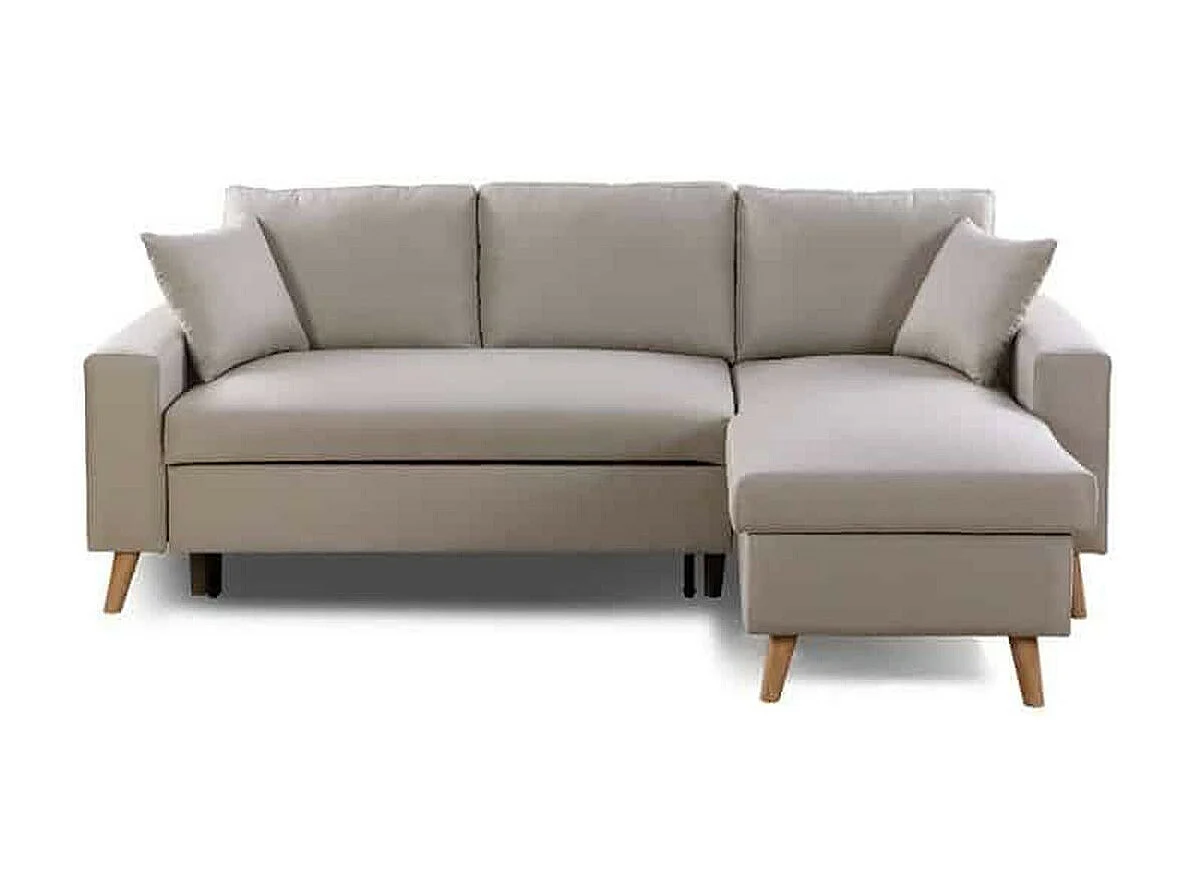 Canapé d'Angle Scandinave Réversible Convertible avec Coffre en Tissu