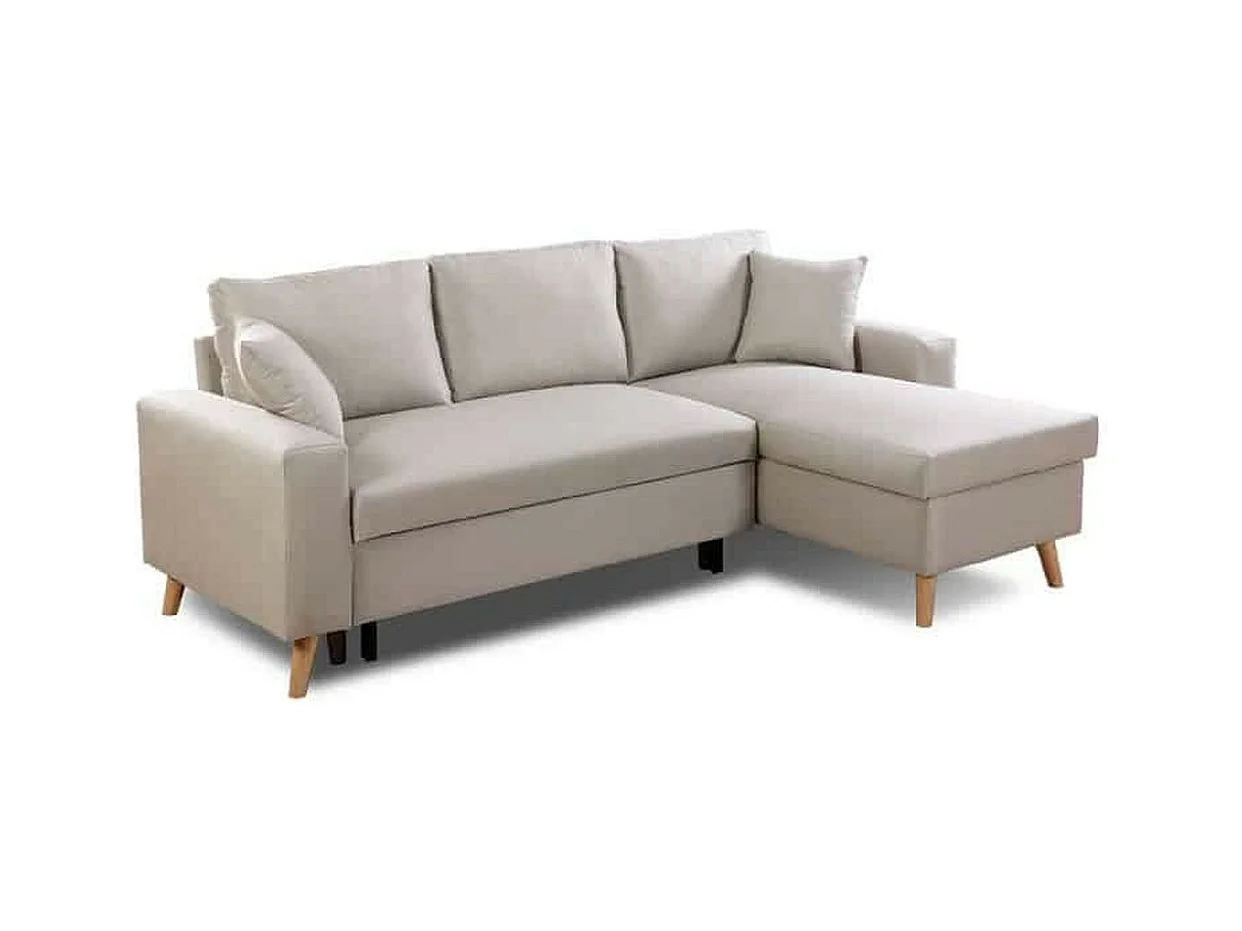 Canapé d'Angle Scandinave Réversible Convertible avec Coffre en Tissu