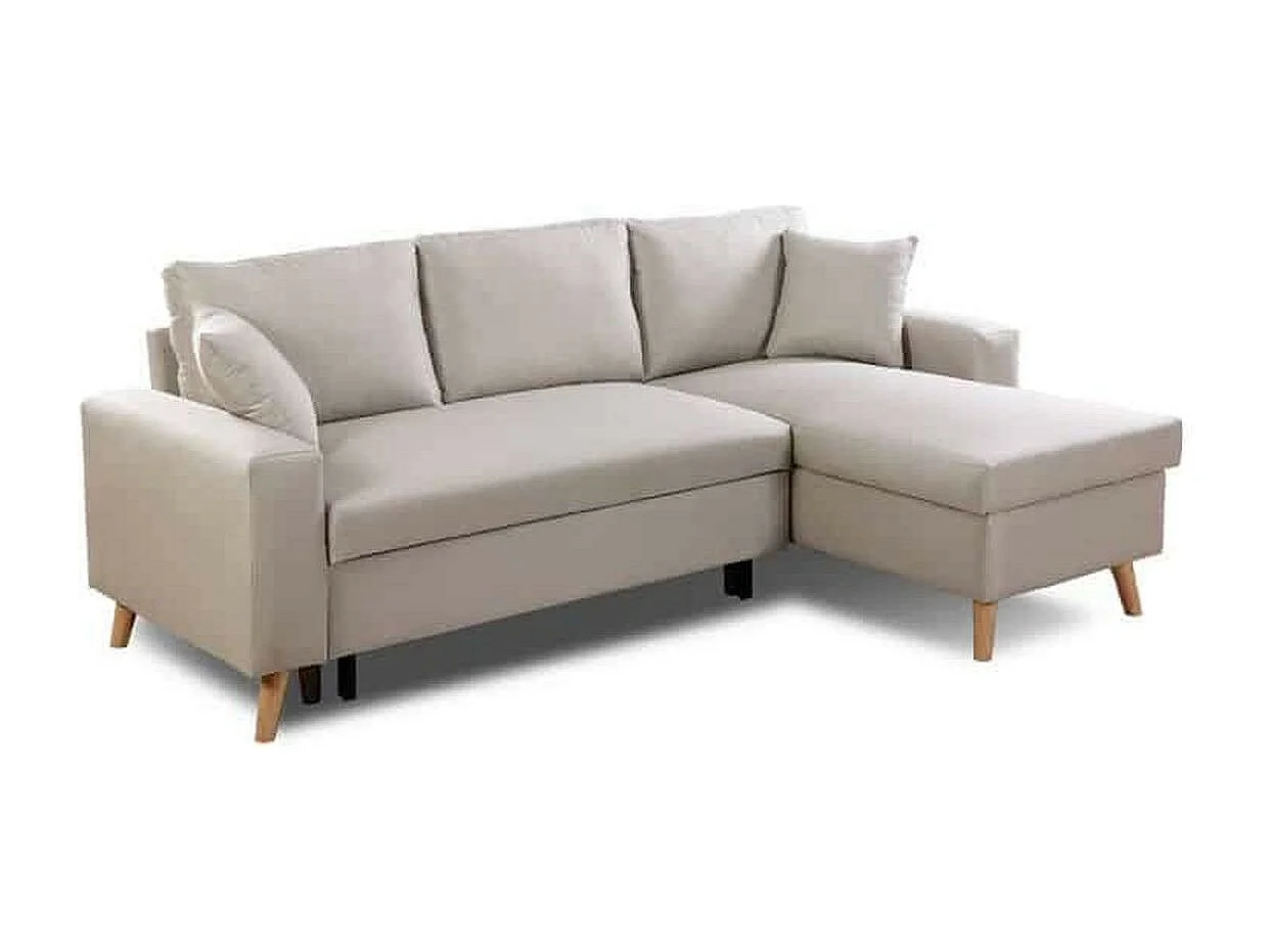 Canapé d'Angle Scandinave Réversible Convertible avec Coffre en Tissu