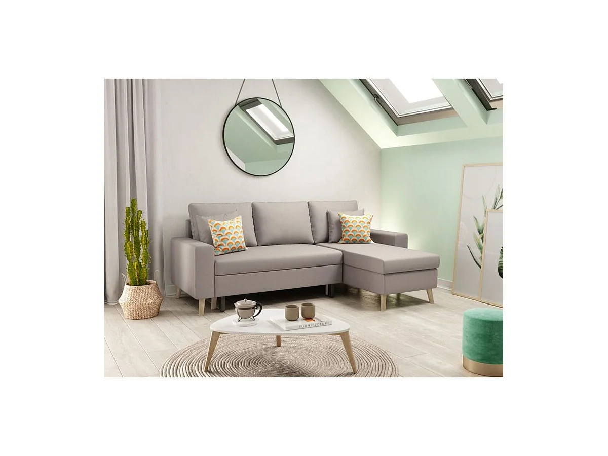 Canapé d'Angle Scandinave Réversible Convertible avec Coffre en Tissu