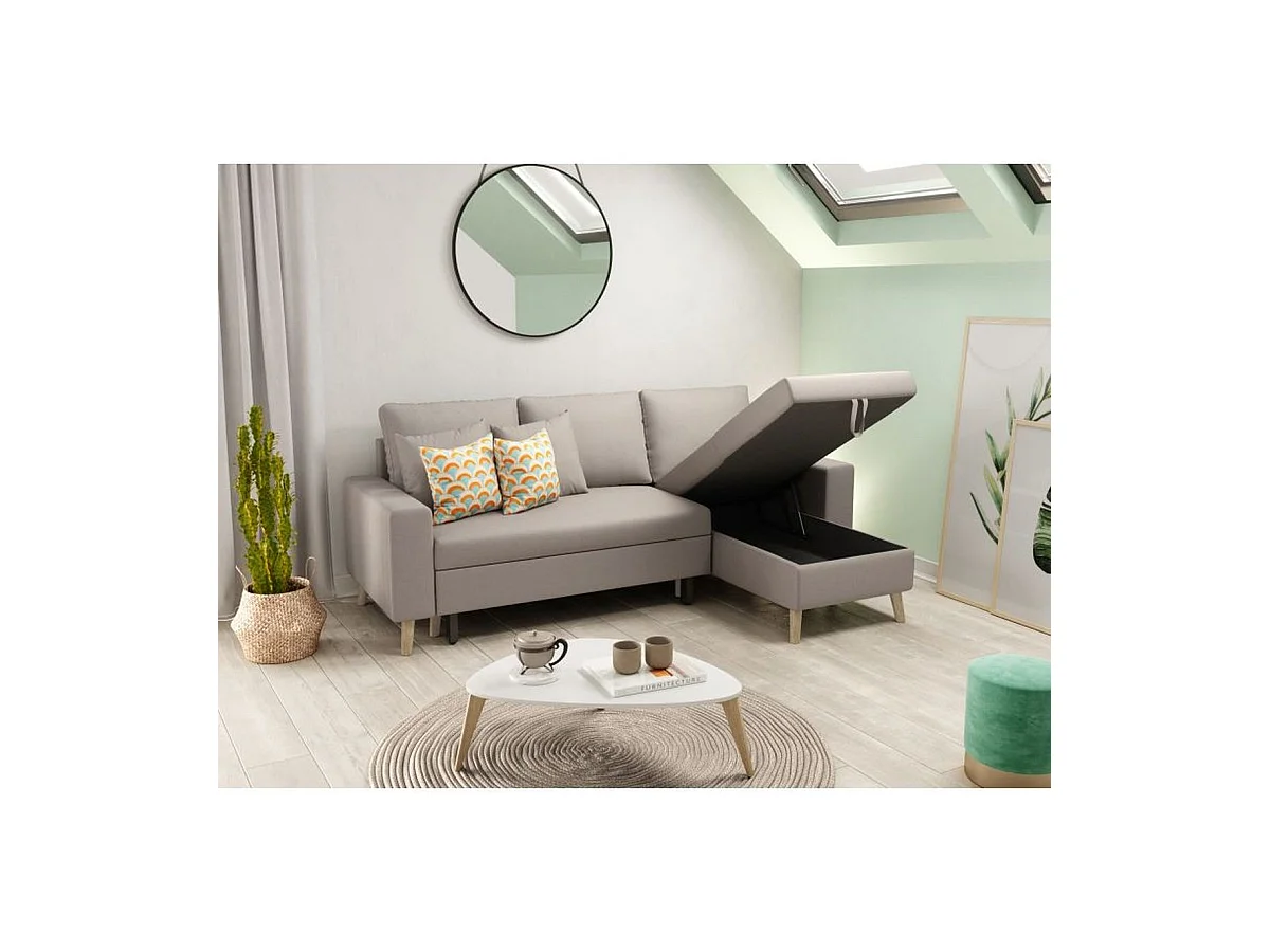Canapé d'Angle Scandinave Réversible Convertible avec Coffre en Tissu