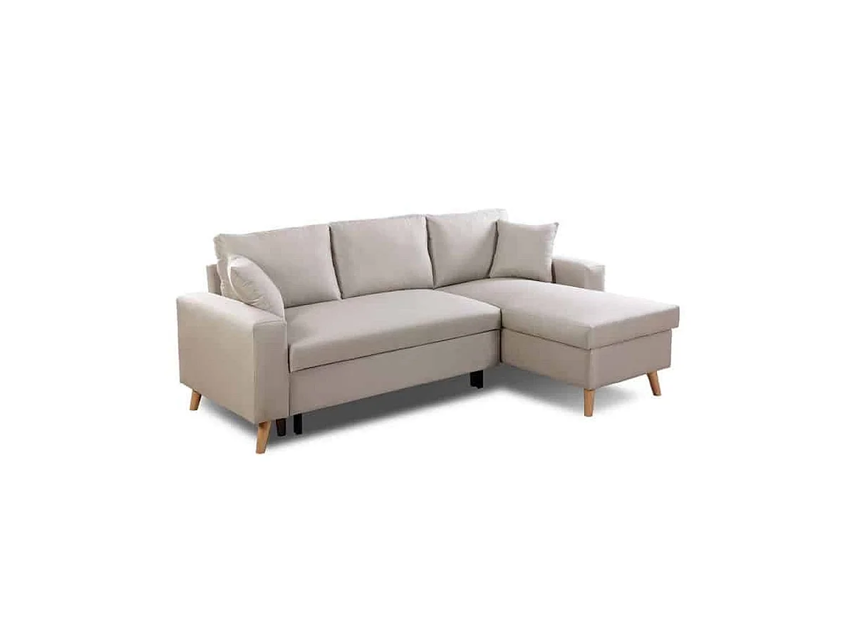 Canapé d'Angle Scandinave Réversible Convertible avec Coffre en Tissu