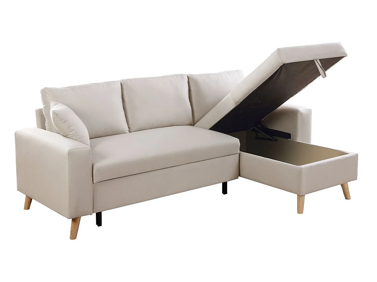 Canapé d'Angle Scandinave Réversible Convertible avec Coffre en Tissu