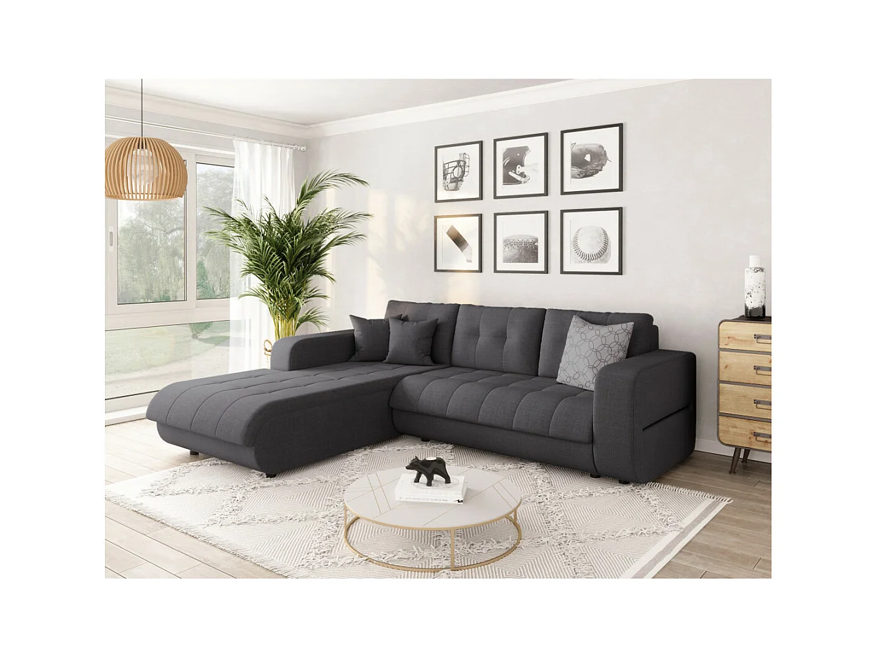 Canapé d'Angle Convertible Gauche 4 Places en Tissu