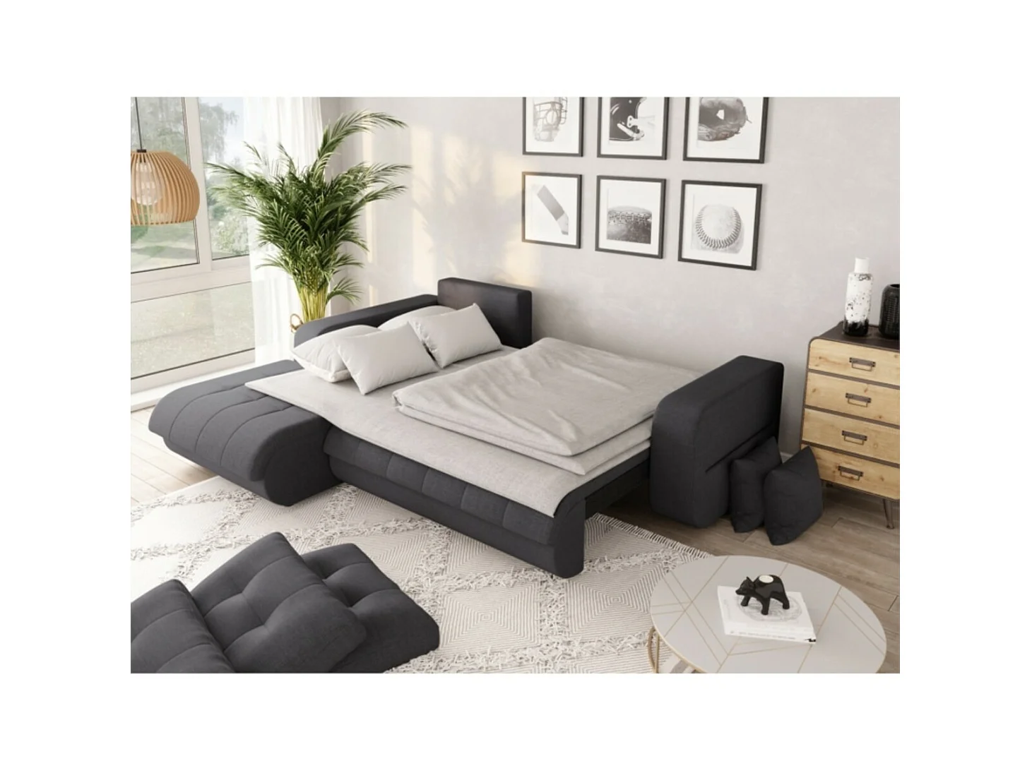 Canapé d'Angle Convertible Gauche 4 Places en Tissu