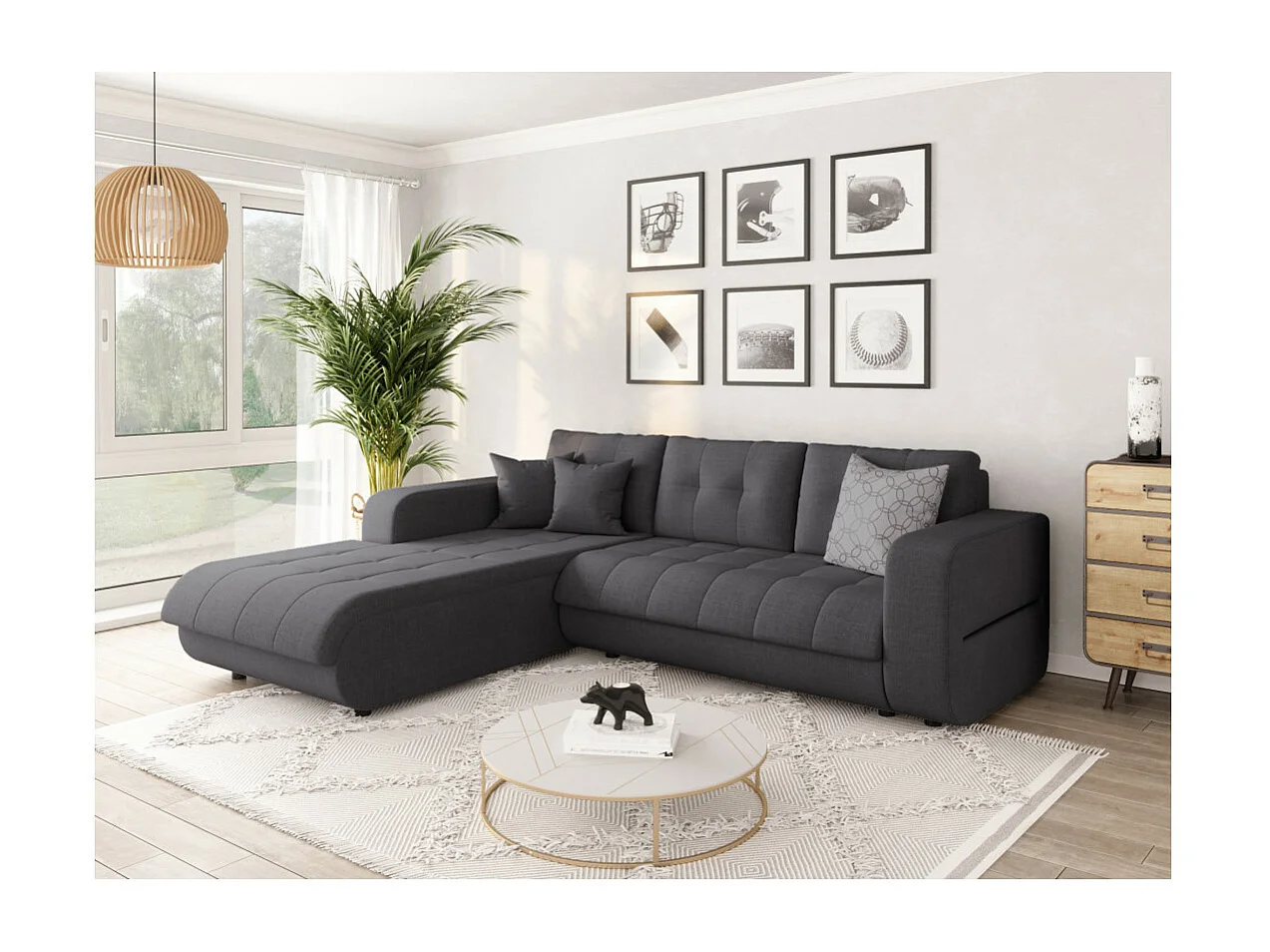 Canapé d'Angle Convertible Gauche 4 Places en Tissu