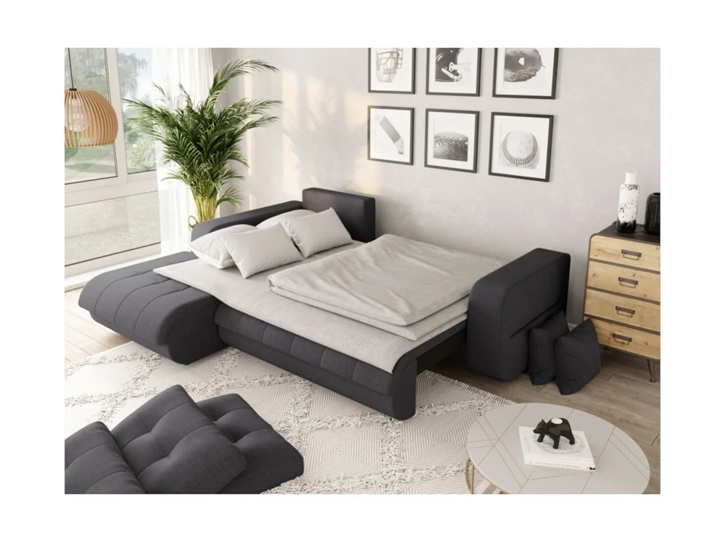 Canapé d'Angle Convertible Gauche 4 Places en Tissu