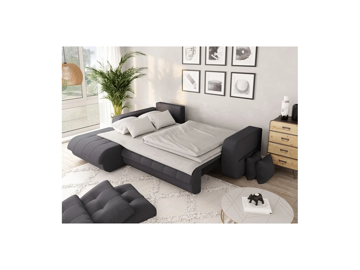 Canapé d'angle convertible 4 places en tissu gris anthracite